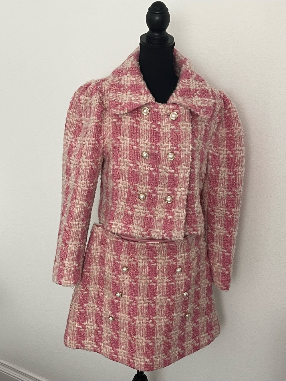 LoveShackFancy Pink & Cream Tweed Mini Skirt Set